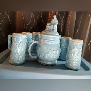Vintage Blue Stein RARE 7pc.Set/EML 1975 Handmade